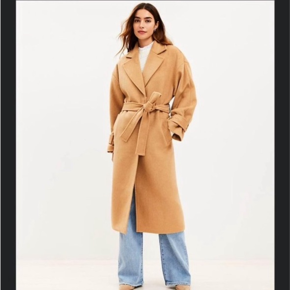 Loft petite modern trench coat with tie waist.